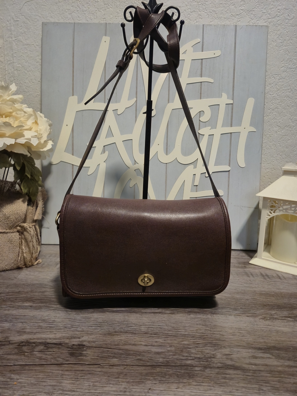 Vintage Rare Coach Ridgefield Brown Leather Shoulder Bag with Gold Turnlock